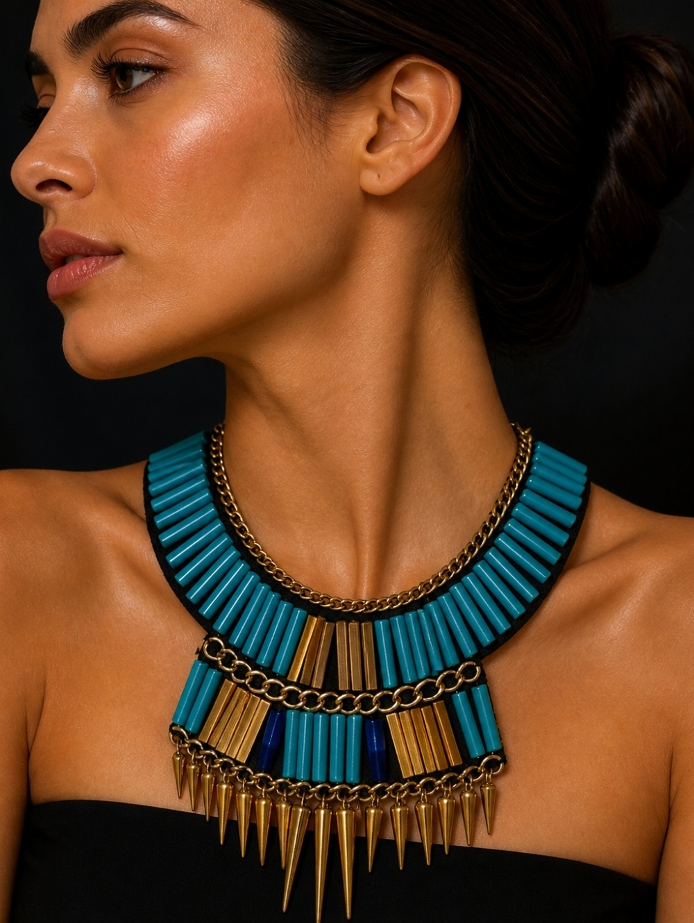 Warrior Cleopatra Fantasy Acrylic Brass Spikes Bib Castlecore Festival Necklace